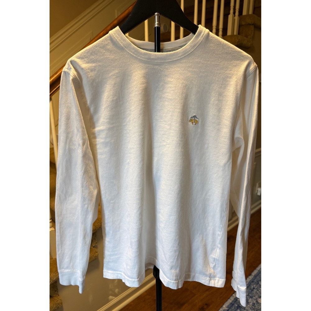Brooks Brothers 346 Mens Small White Long Sleeve T-Shirt Golden Fleece Logo